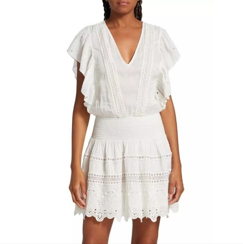 Ramy Brook Ivory Harlow Lace Trim Linen Blend Mini Dress NWT Size X-Small